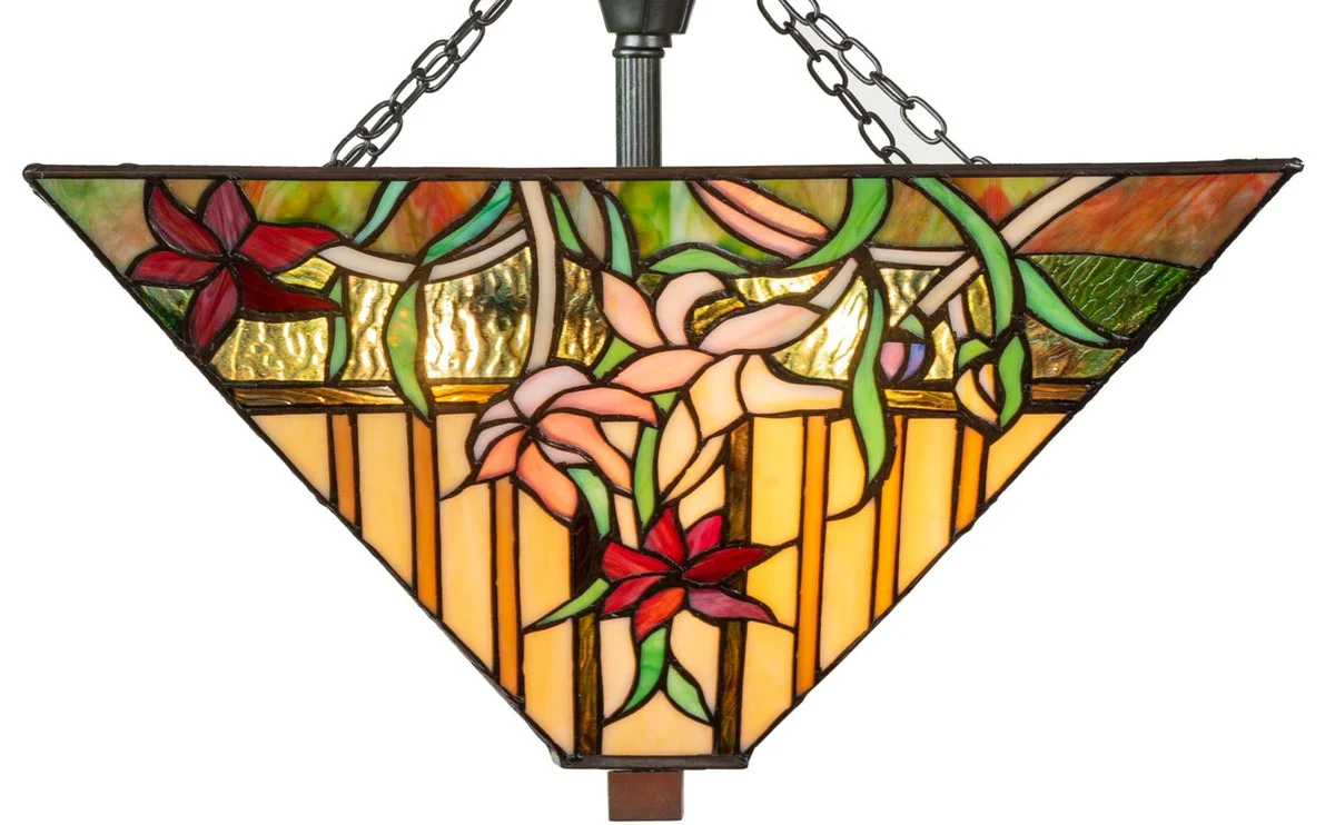 Casa Padrino Lámpara de Techo Tiffany de Lujo Multicolor 40 x 40 x H. 34 cm - Lámpara Tiffany con Pantalla de Vidrio Hecha a Mano
