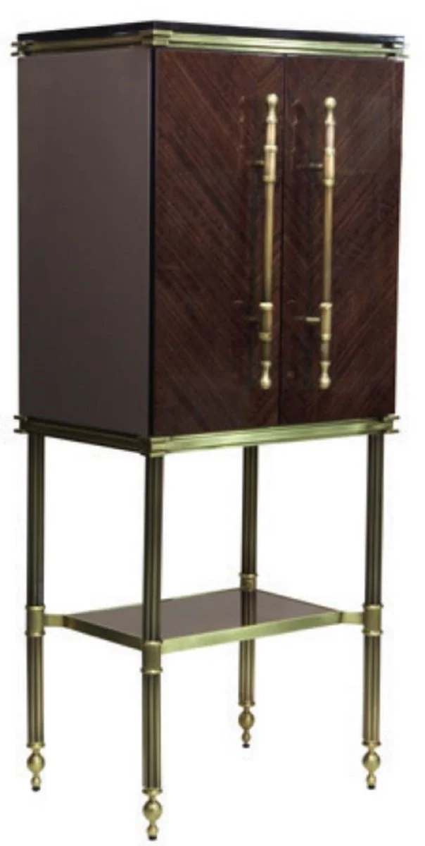 Casa Padrino armario bar de lujo marr¨®n oscuro alto brillo / oro mate 82 x 52 x A. 162 cm - Armario del vino con 2 puertas - Armario de sal¨®n - Armario de bar - Muebles de Hotel