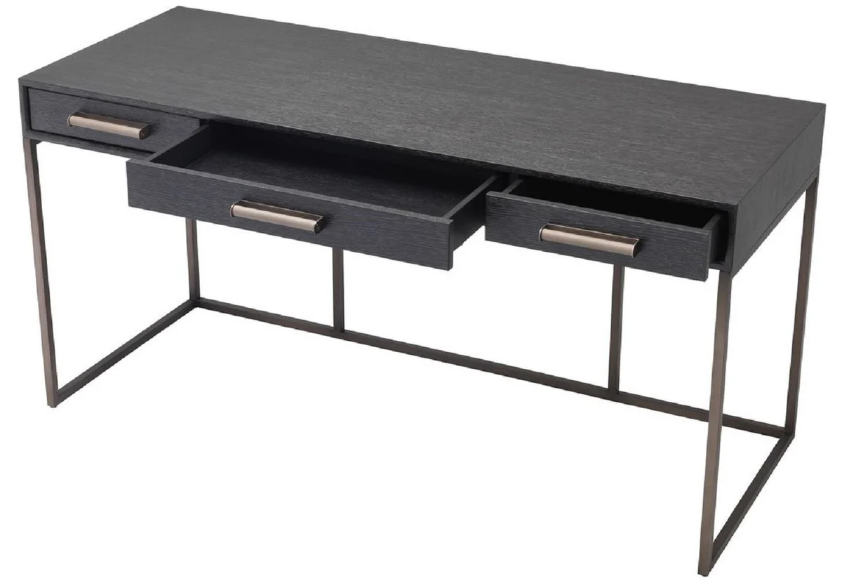 Casa Padrino escritorio de lujo con 3 cajones gris antracita / bronce 150 x 60 x A. 75 cm - Mesa de Oficina - Mesa de Computadora - Muebles de Oficina de Lujo