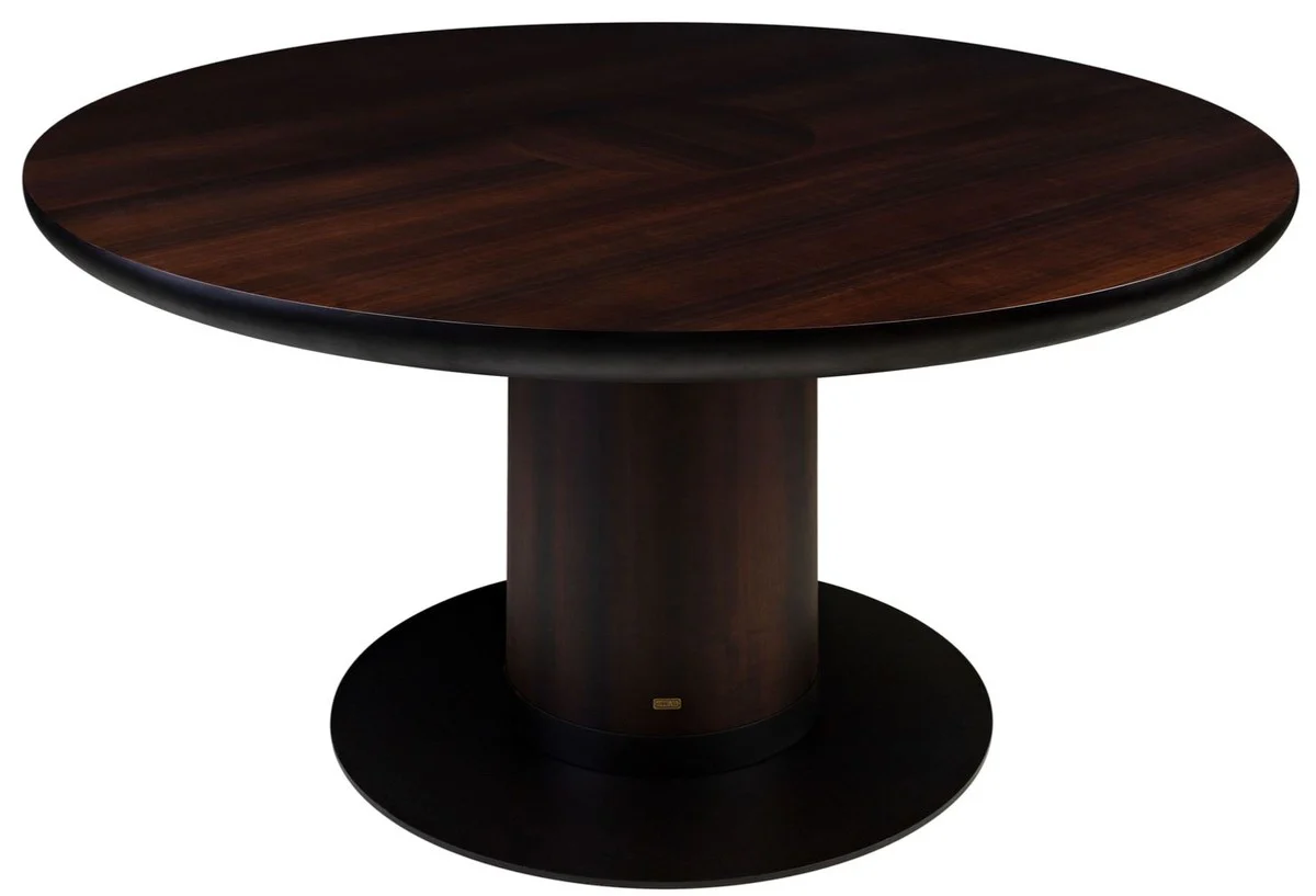 Casa Padrino mesa de comedor de chapa de eucalipto de lujo marr¨®n oscuro ? 150 x A. 76 cm - Mesa de cocina redonda - Mesa de comedor de madera maciza - Muebles de comedor de lujo