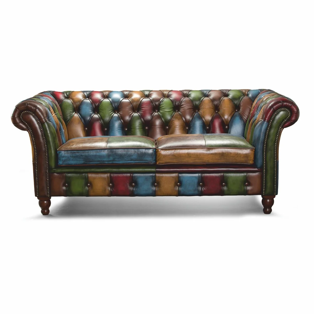 Casa Padrino sof¨¢ Chesterfield de lujo de 2 plazas de cuero genuino colorido / marr¨®n oscuro 200 cm