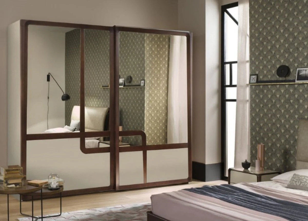 Casa Padrino armario de dormitorio de lujo blanco / marr¨®n 295 x 67 x H. 250 cm - Armario noble de madera maciza con 2 puertas correderas - Muebles de Dormitorio - Calidad de Lujo - Hecho en Italia