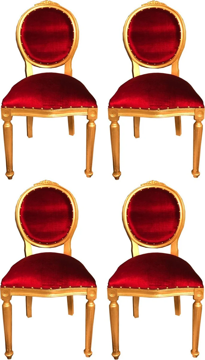 Casa Padrino Conjunto de Sillas de Comedor Barroco de Lujo Medall¨®n Rojo Burdeos / Oro 50 x 52 x H. 99 cm - 4 Sillas de Comedor Hechas a Mano - Muebles de Comedor Barrocos