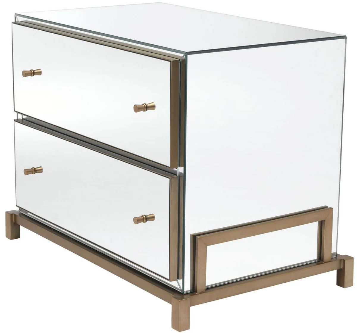 Casa Padrino mesita de noche de vidrio espejo de lujo latón 81,5 x 52 x A. 62 cm - Tocador de noche con espejo con 2 cajones - Muebles de Dormitorio
