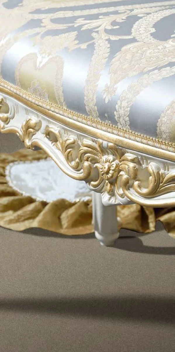 Casa Padrino banco barroco de lujo plata / blanco / oro - Magnífico banco de madera maciza de estilo barroco - Muebles barrocos hechos a mano - Calidad de Primera Clase - Hecho en Italia