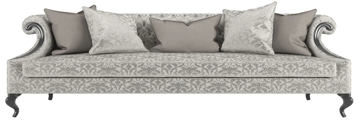Casa Padrino sof¨¢ barroco de lujo con elegante dise?o plata / gris / negro 260 x 100 x A. 82 cm - Muebles de sal¨®n en estilo barroco - Noble y Magn¨ªfico