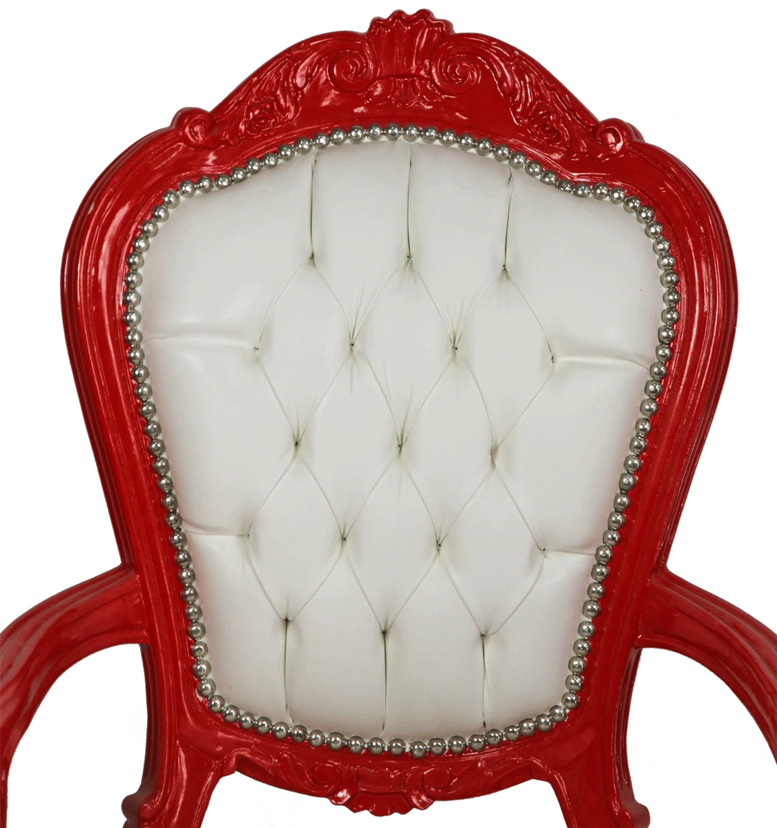 Casa Padrino silla de comedor barroco de lujo con reposabrazos blanco / rojo - Silla de Cocina Hecha a Mano con Cuero Artificial Fino - Muebles de Comedor Barrocos