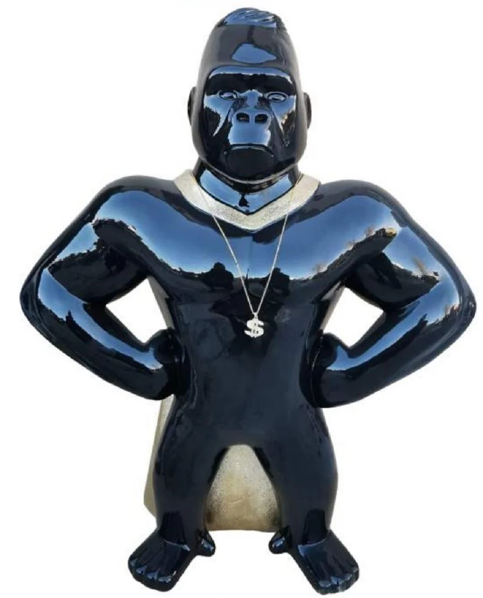 Casa Padrino escultura decorativa de lujo gorila mono negro / oro A. 75 cm - Figura decorativa resistente a la intemperie - Figura decorativa de salón - Figura decorativa de jardín