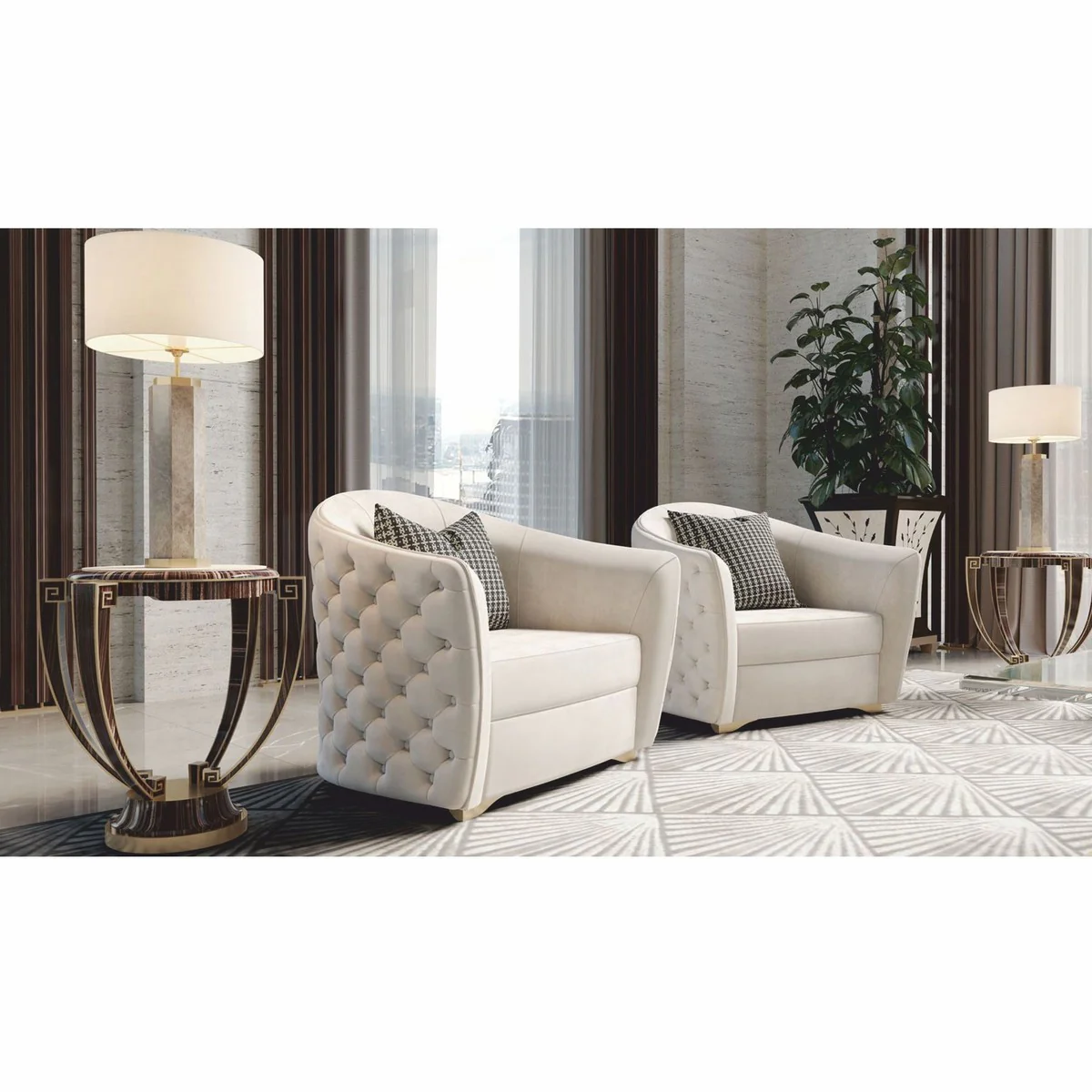 Casa Padrino sill¨®n Chesterfield de lujo para hotel gris / oro 114 cm - Hecho en Italia