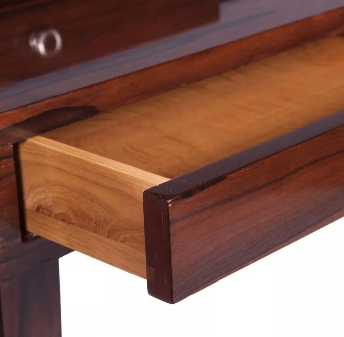 Casa Padrino Escritorio Art Deco de Lujo con 5 Cajones Marr¨®n Oscuro 140 x 55 x A. 86 cm - Mesa de Oficina de Madera Maciza - Muebles de Oficina - Muebles Art Deco - Muebles de Lujo