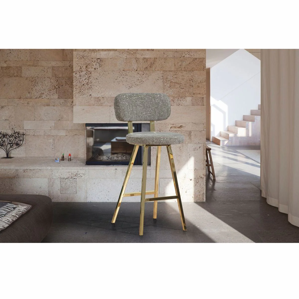 Casa Padrino conjunto de 6 sillas de bar de lujo gris / oro A. 106 cm - Muebles de bar