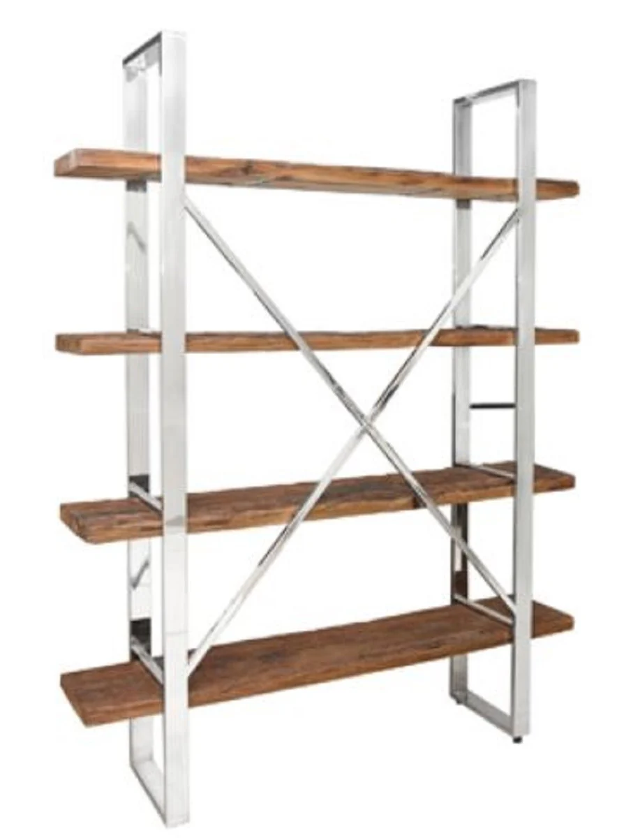 Casa Padrino gabinete de estantería de lujo plata / marrón 152 x 35,5 x H. 198 cm - Mueble de Sala de Estantería