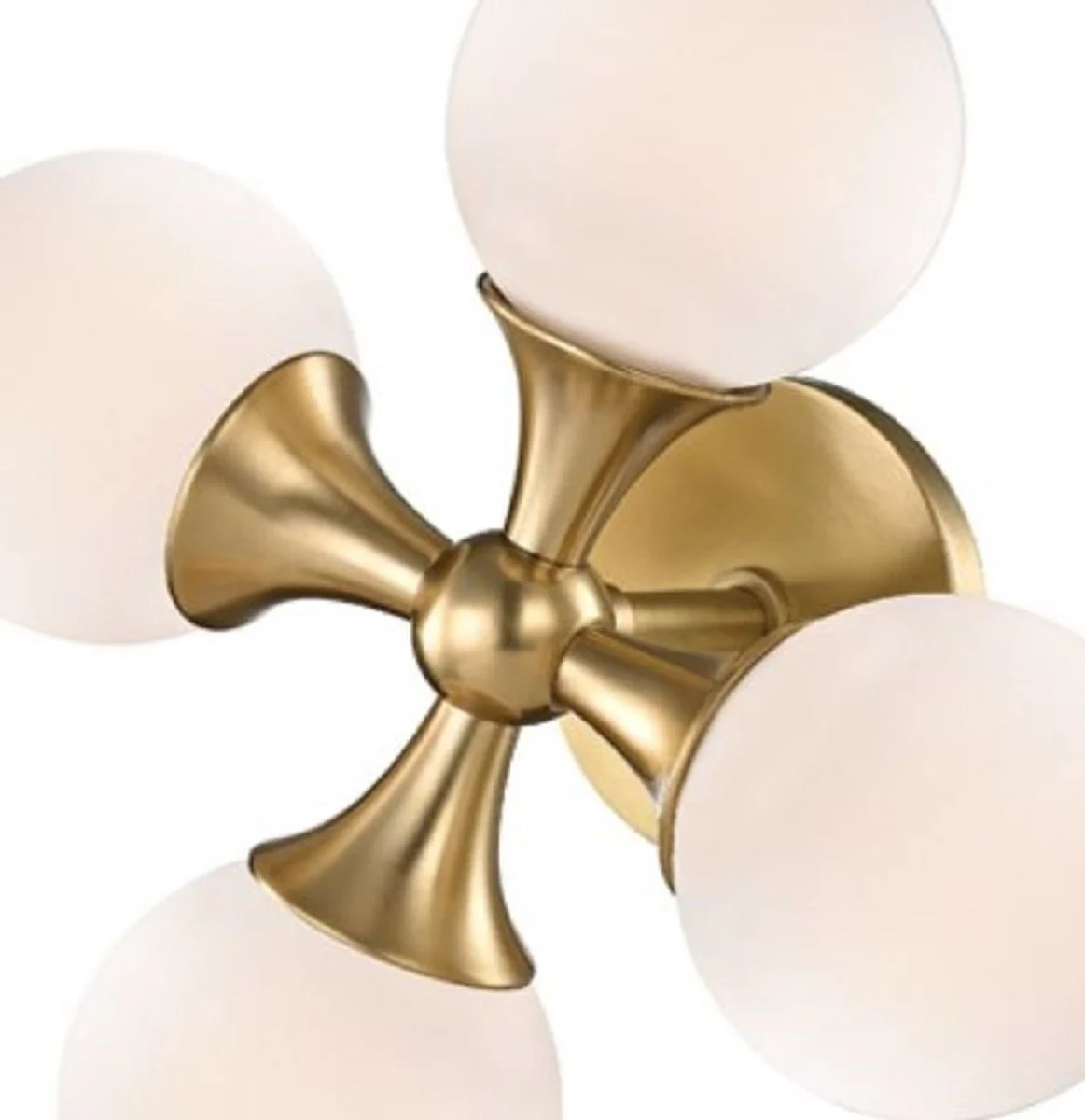 Casa Padrino Lámpara de Pared LED de Lujo Latón Antiguo / Blanco 35,6 x 17,2 x H. 35,6 cm - Lámpara de Pared con Pantallas de Cristal Esférico