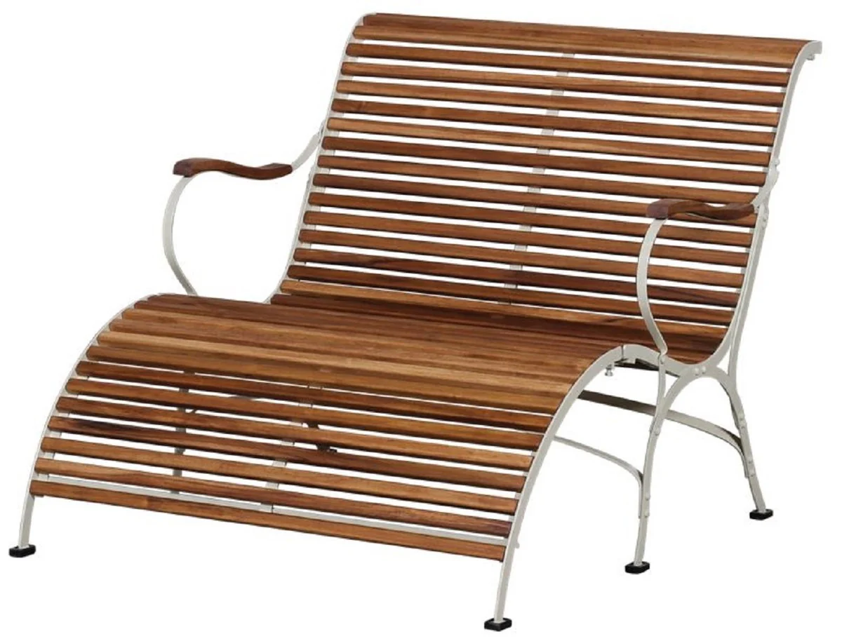 Casa Padrino banco de jardín Art Nouveau de lujo marrón / crema 107 x 150 x A. 91 cm - Banco de jardín y terraza con reposabrazos y reposapiés - Muebles de Jardín y Terraza Art Nouveau