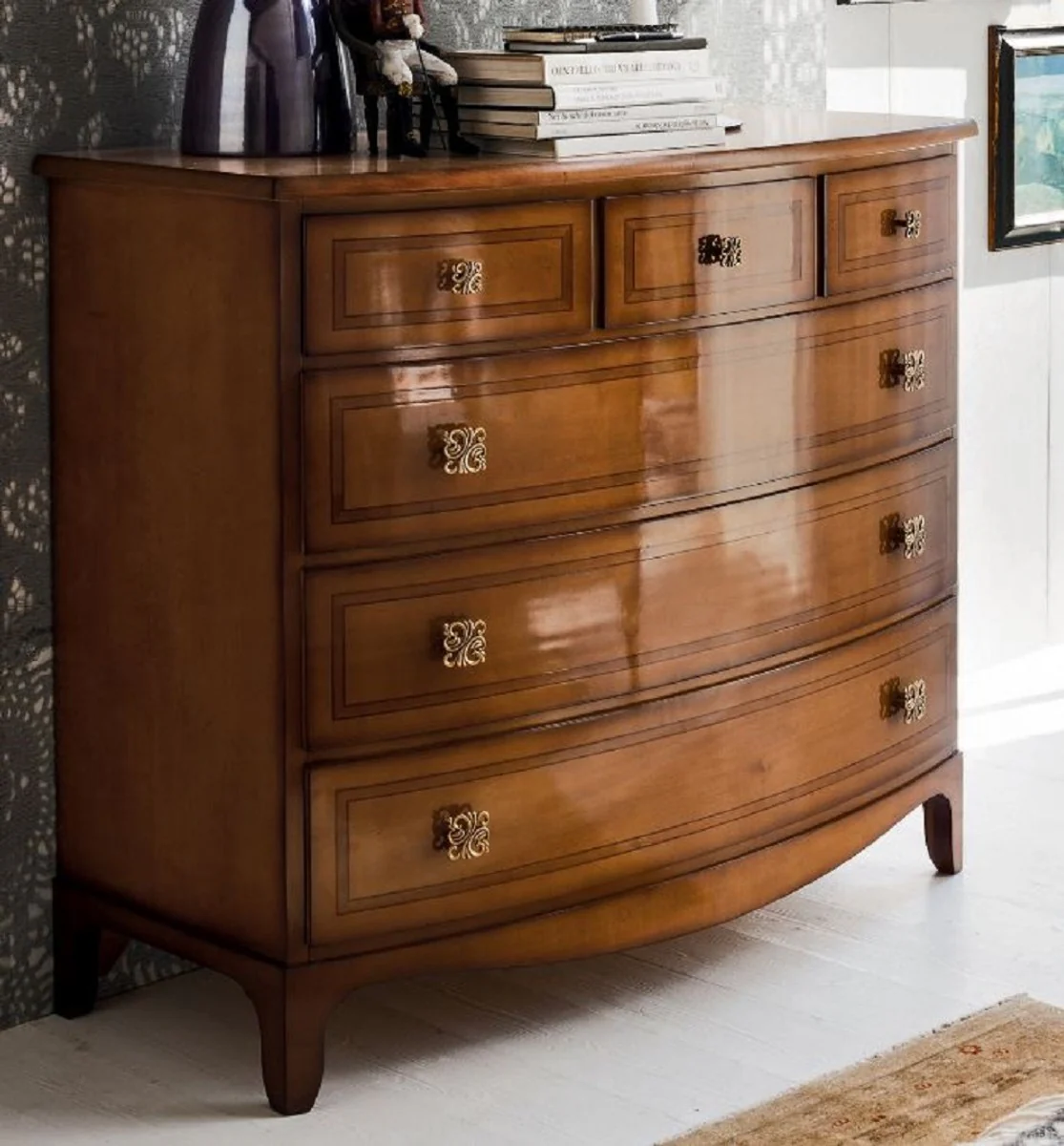 Casa Padrino cómoda Art Nouveau de lujo marrón 124 x 58 x A. 106 cm - Armario de madera maciza con 6 cajones - Muebles Barrocos y Art Nouveau