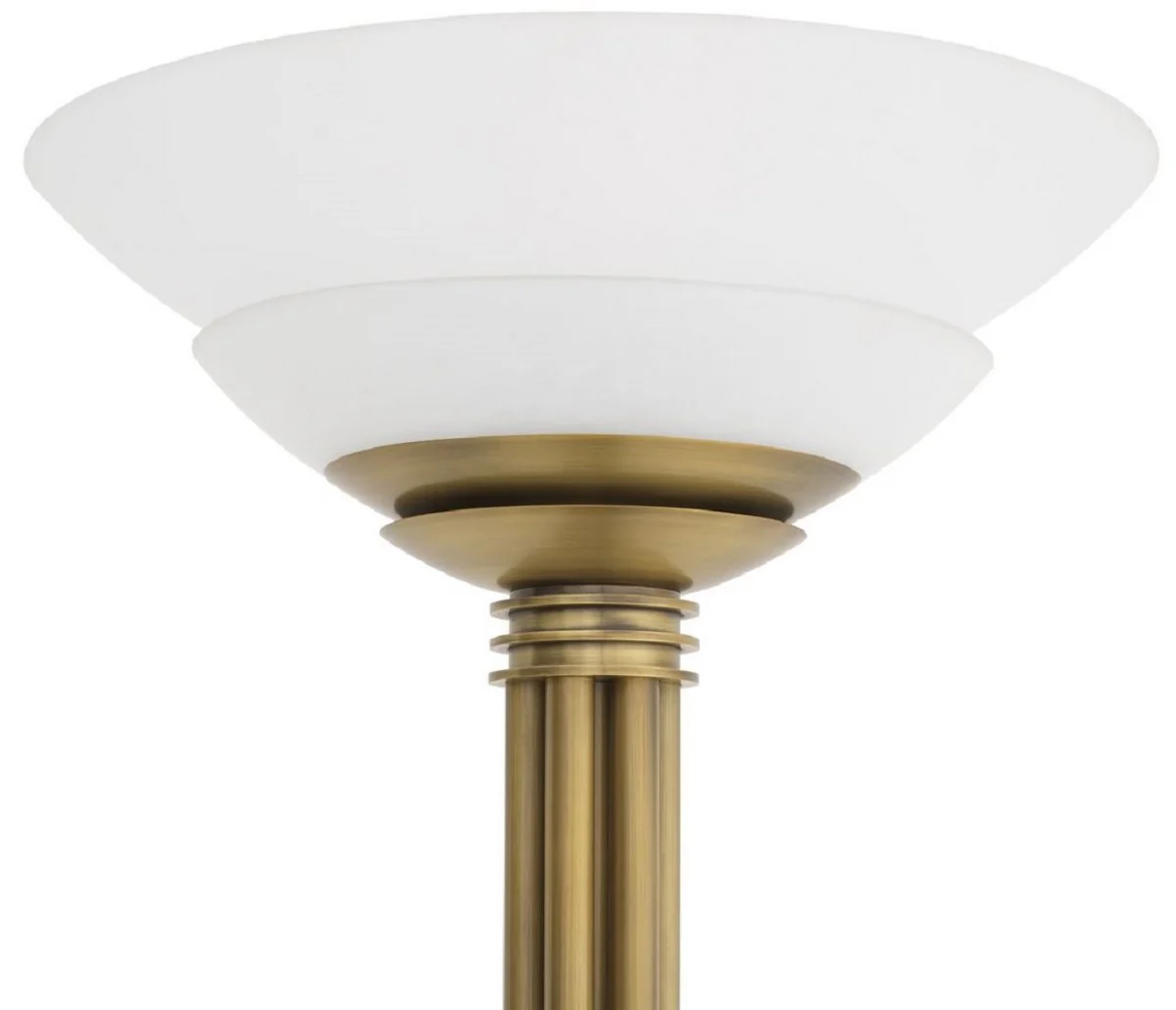 Casa Padrino lámpara de pie de lujo latón antiguo / blanco Ø 60 x A. 195 cm - Lámpara de pie redonda de metal con pantalla de vidrio - Colección de Lujo