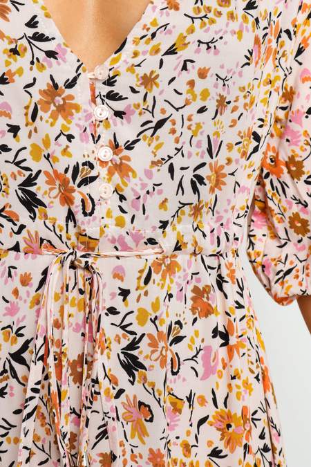 Pleated Floral Print Maxi Dress