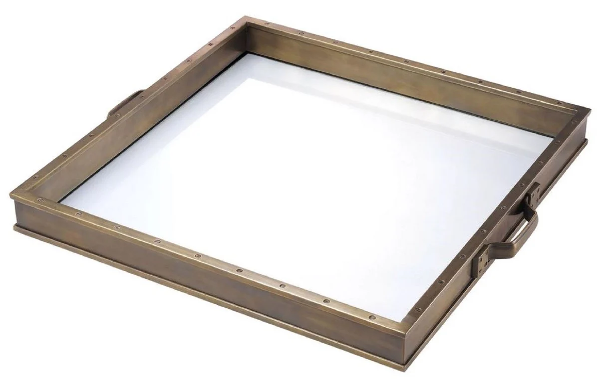 Casa Padrino bandeja de servir de lujo lat¨®n vintage 55 x 50 x A. 5 cm - Bandeja cuadrada con asas - Accesorios Gastron¨®micos - Colecci¨®n de Lujo