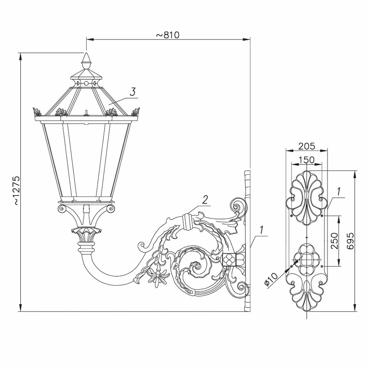 Casa Padrino l¨¢mpara de pared de exteriores barroco negro / blanco Al. 127,5 cm - iluminaci¨®n exterior nost¨¢lgica