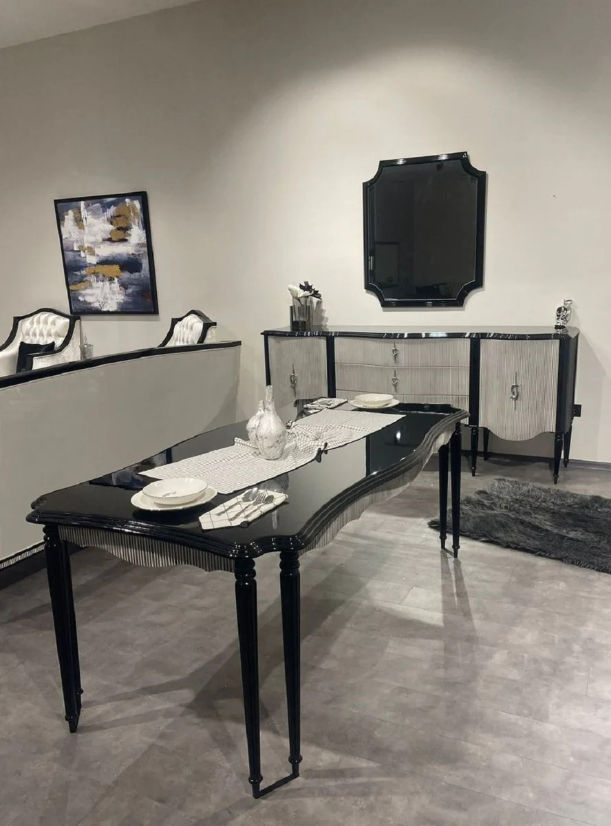 Casa Padrino mesa de comedor barroco de lujo con 8 patas de mesa negro / gris - Magn¨ªfica mesa de cocina estilo barroco - Muebles de comedor de lujo de estilo barroco - Muebles de comedor barrocos