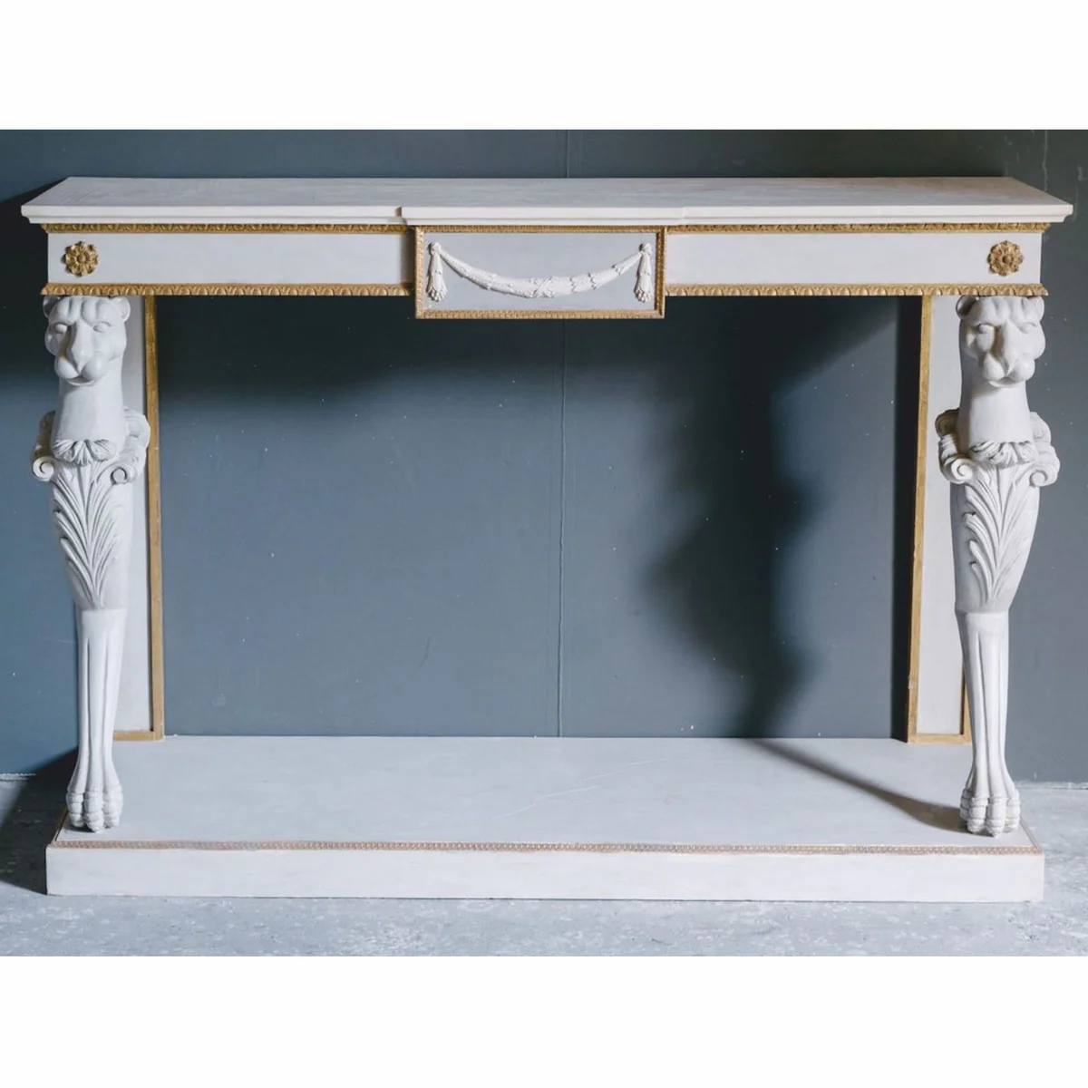 Casa Padrino Consola Barroco de Lujo Gris / Oro 144 cm - Muebles Barrocos - Hecho en Italia