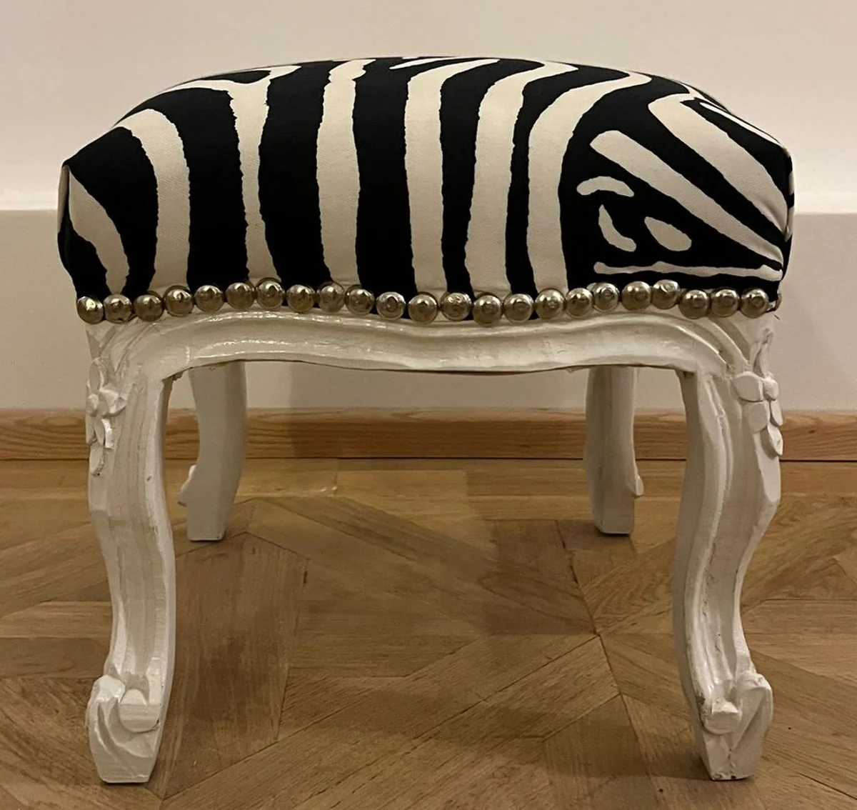 Casa Padrino reposapi¨¦s barroco con dise?o de cebra negro / blanco - Taburete estilo barroco - Muebles barrocos