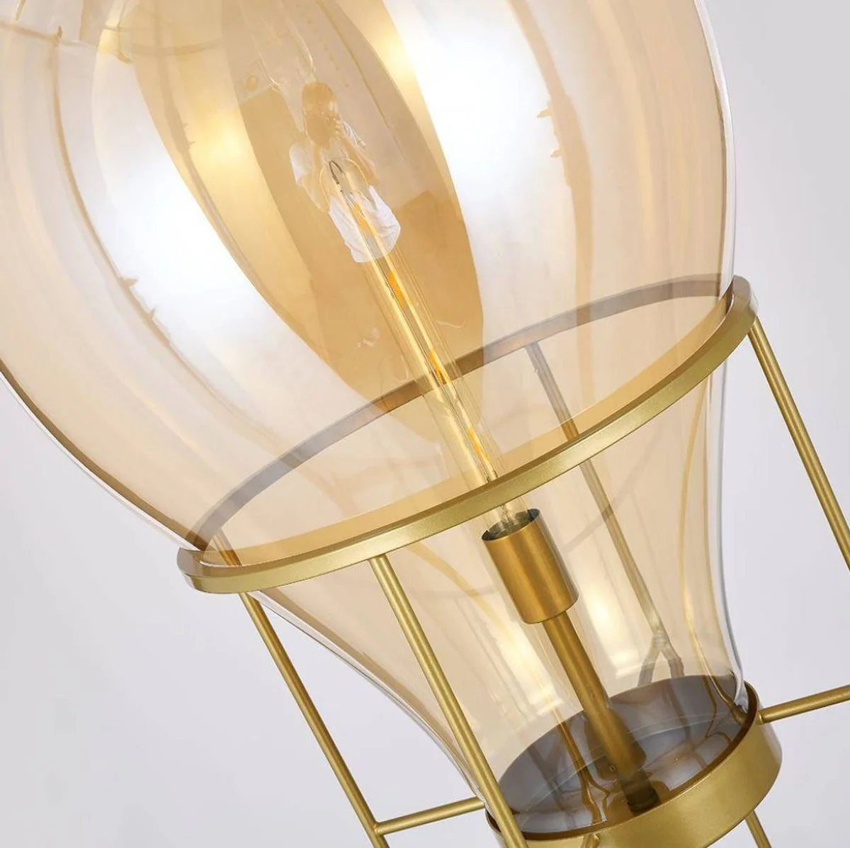 Casa Padrino lámpara de pie de lujo ámbar / oro Ø 50 x A. 158 cm - Lámpara de pie redonda de metal con pantalla de vidrio - Lámparas de pie de lujo - Lámparas de lujo - Interior de lujo