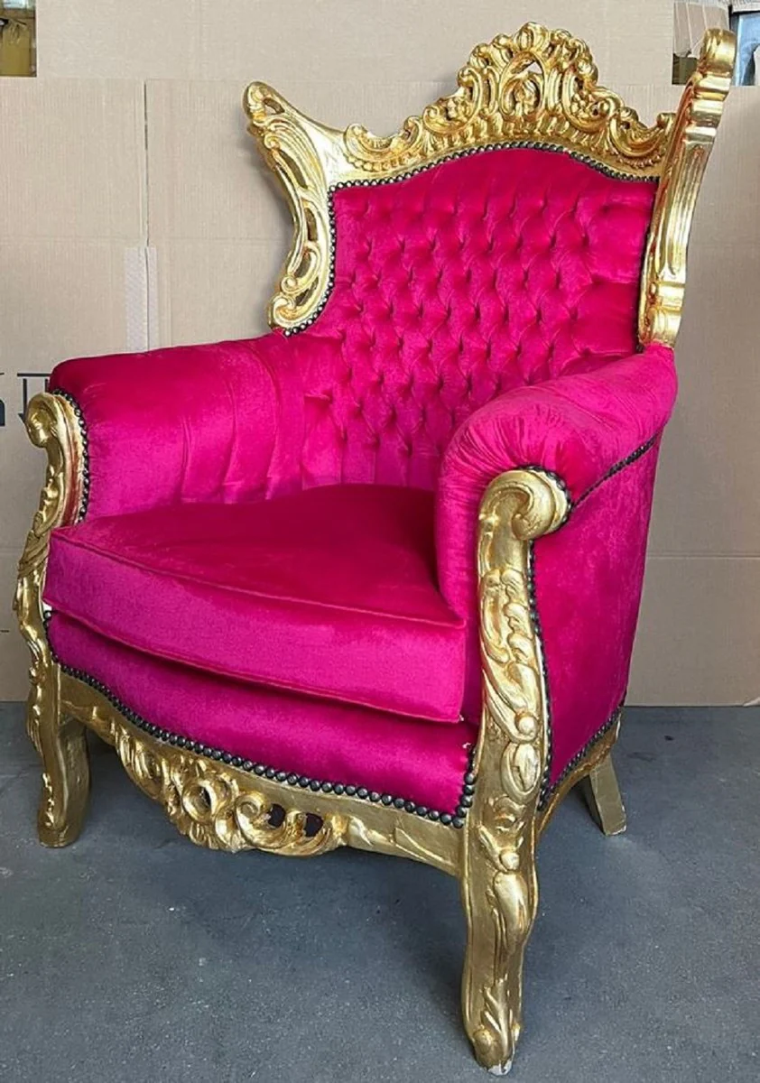 Casa Padrino sill¨®n barroco rosa / oro - Sill¨®n de sal¨®n de madera maciza hecho a mano - Sill¨®n de sal¨®n de estilo antiguo - Muebles de sal¨®n de estilo barroco - Muebles barrocos