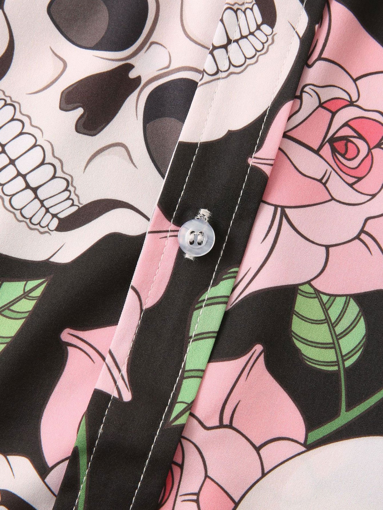 Skull Rose Print Button Up Shirt