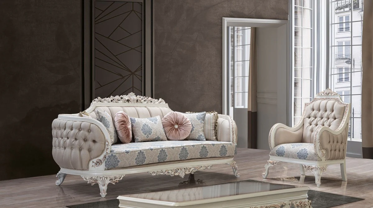 Casa Padrino mesa de centro barroco de lujo crema blanco / cobre - Mesa de sal¨®n rectangular de estilo barroco - Muebles de sal¨®n de estilo barroco - Muebles de lujo en estilo barroco