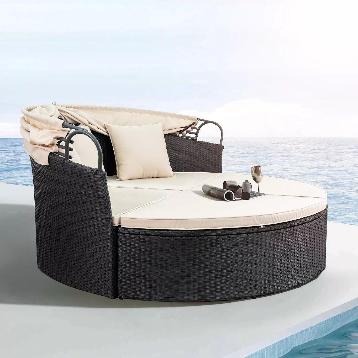 66'' Wide Outdoor Wicker Patio Daybed with Cushions