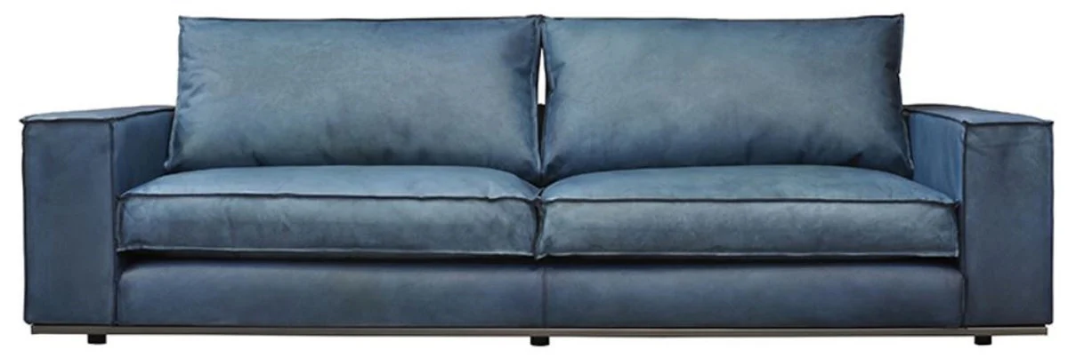 Casa Padrino sof¨¢ de cuero de lujo azul 240 x 106 x A. 83 cm - Sof¨¢ de sal¨®n de cuero genuino - Muebles de sal¨®n - Muebles de cuero - Muebles de lujo