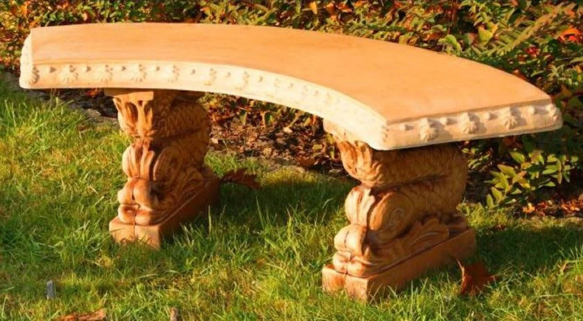 Casa Padrino Banco de Jardín Pez Beige 155 x 40 x A. 47 cm - Banco de Piedra Oriental - Banco de Parque Curvo - Muebles de Jardín y Terraza Oriental