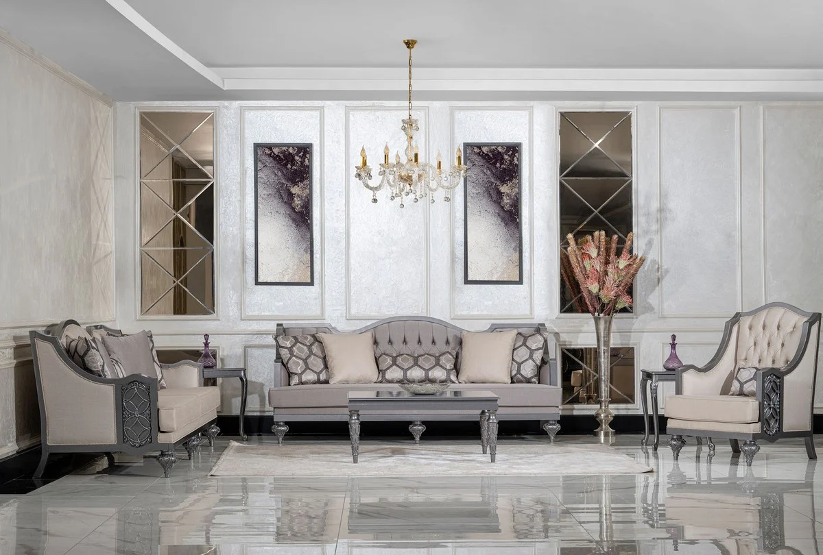 Casa Padrino mesa de centro barroco de lujo gris - Mesa de sal¨®n rectangular de madera maciza en estilo barroco - Muebles barrocos - Muebles de lujo en estilo barroco - Noble y magn¨ªfico