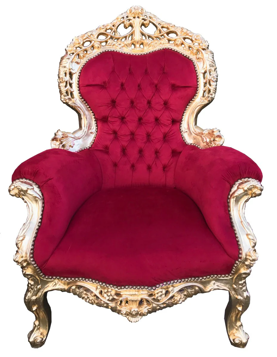 Sof¨¢ barroco Casa Padrino Adorne Bordeaux / Gold + 2 Sillones - Living Baroque - Edici¨®n limitada