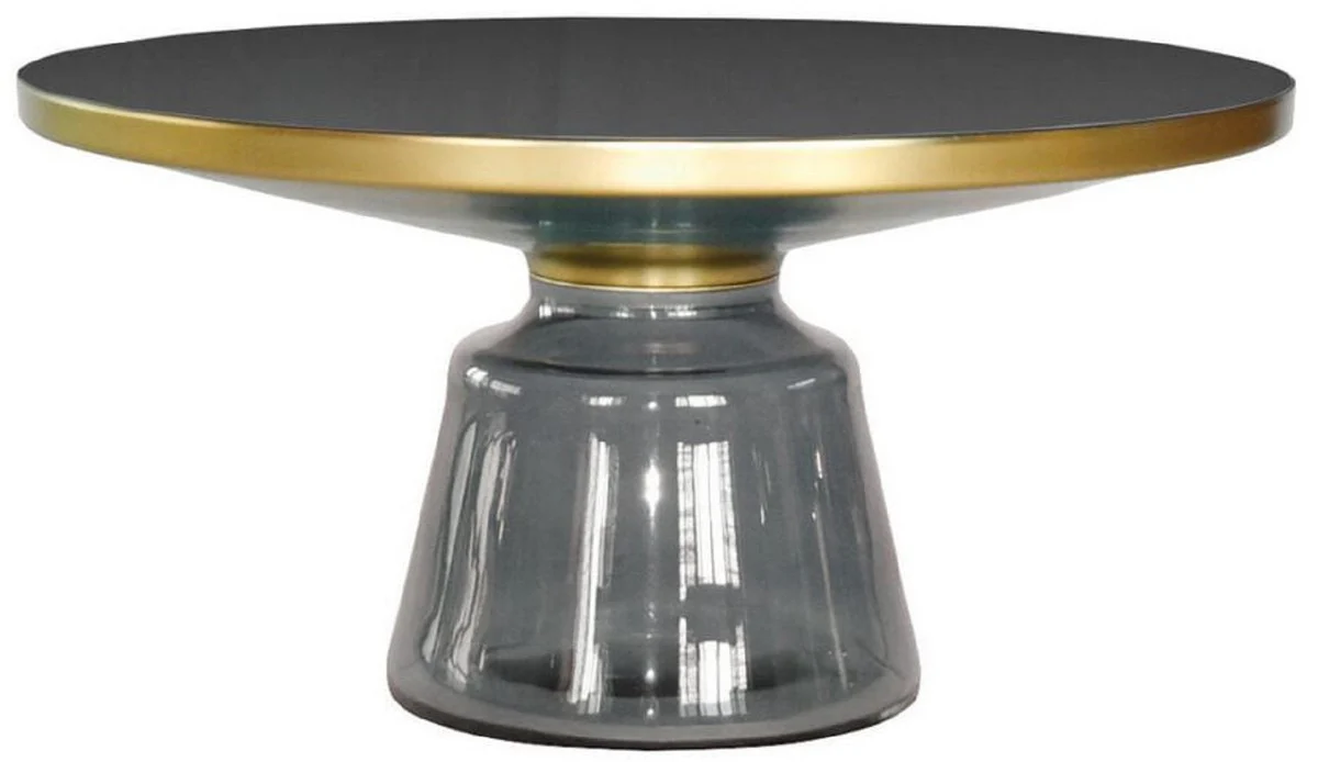 Casa Padrino mesa de centro de lujo negro / gris / oro ? 75 x A. 37 cm - Mesa de sal¨®n redonda de vidrio - Muebles de sal¨®n modernos