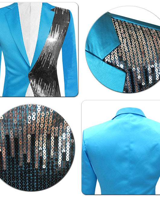 Glamorous Plain Spliced Sequin Lapel Collar Blazer
