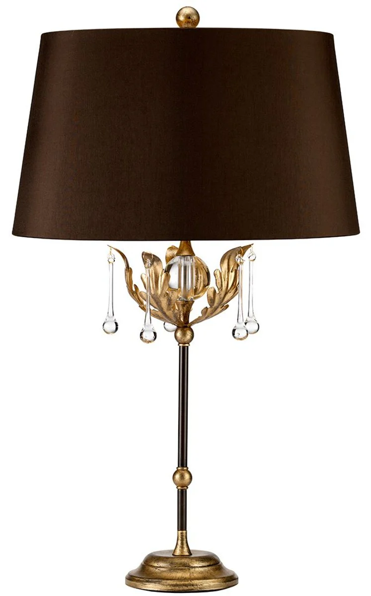 Casa Padrino lámpara de mesa barroco bronce / oro antiguo Ø 43 x A. 72 cm - Elegante lámpara de escritorio con hojas de roble de acero hechas a mano y gotas de vidrio decorativas - Luces Barrocos