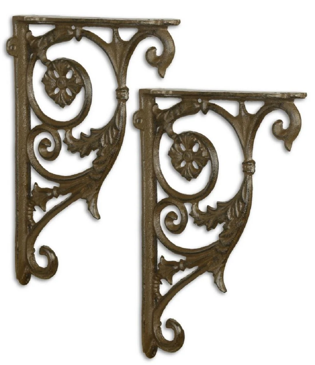 Casa Padrino Conjunto de Soporte de Pared Art Nouveau Marrón Antiguo 18 x H. 26,6 cm - Accesorios de Decoración de Pared Barroco y Art Nouveau