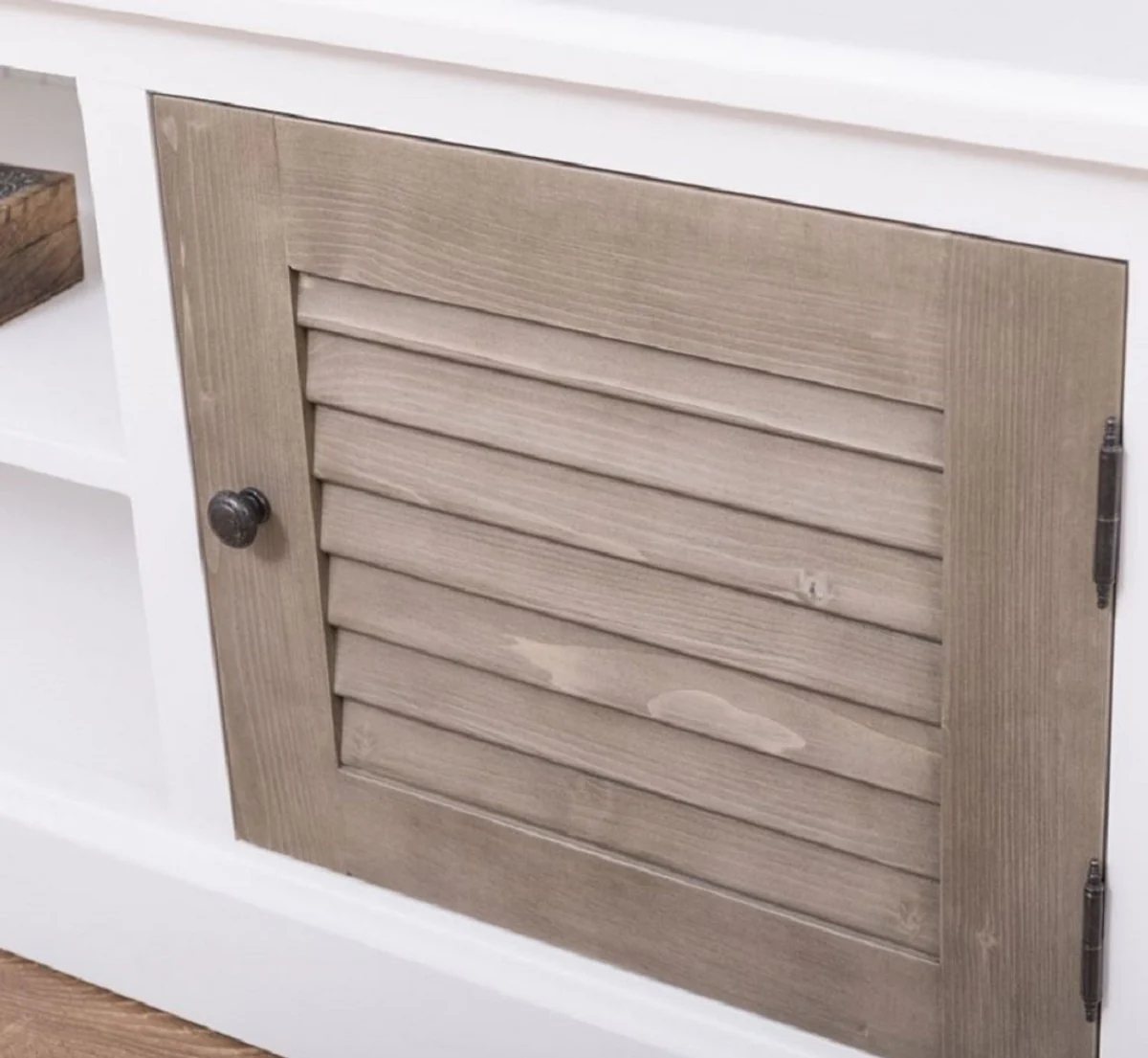 Casa Padrino armario de TV de estilo campestre blanco / gris 160 x 46 x A. 56 cm - Aparador de madera maciza - Muebles de salón de estilo campestre