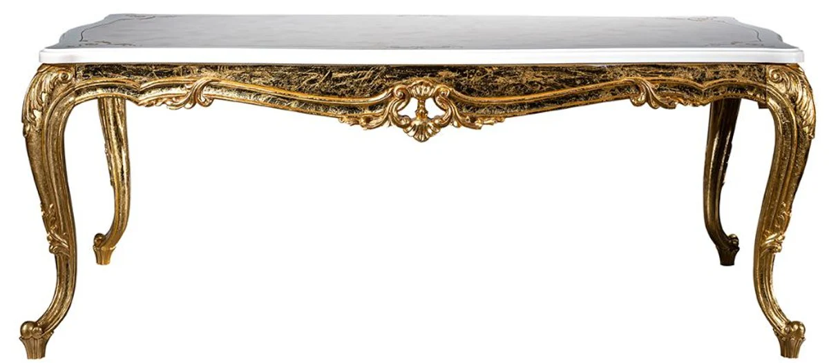 Casa Padrino mesa de comedor barroco de lujo blanco / oro 202 x 102 x A. 80 cm - Mesa de cocina de madera maciza - Mesa de comedor - Magn¨ªfica muebles de comedor de estilo barroco