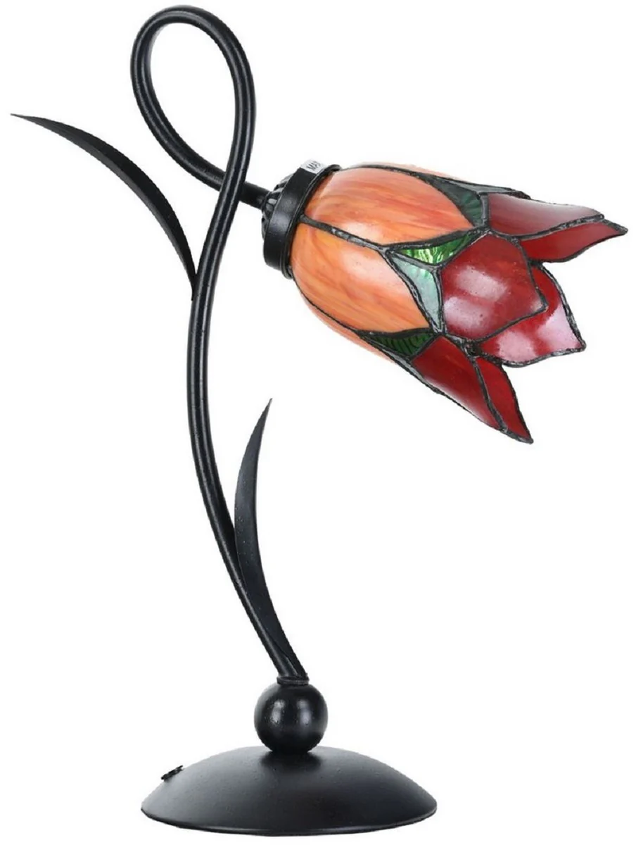 Casa Padrino L¨¢mpara de Mesa Tiffany Art Deco Negro / Naranja / Rojo / Verde A. 40 cm - L¨¢mparas Tiffany