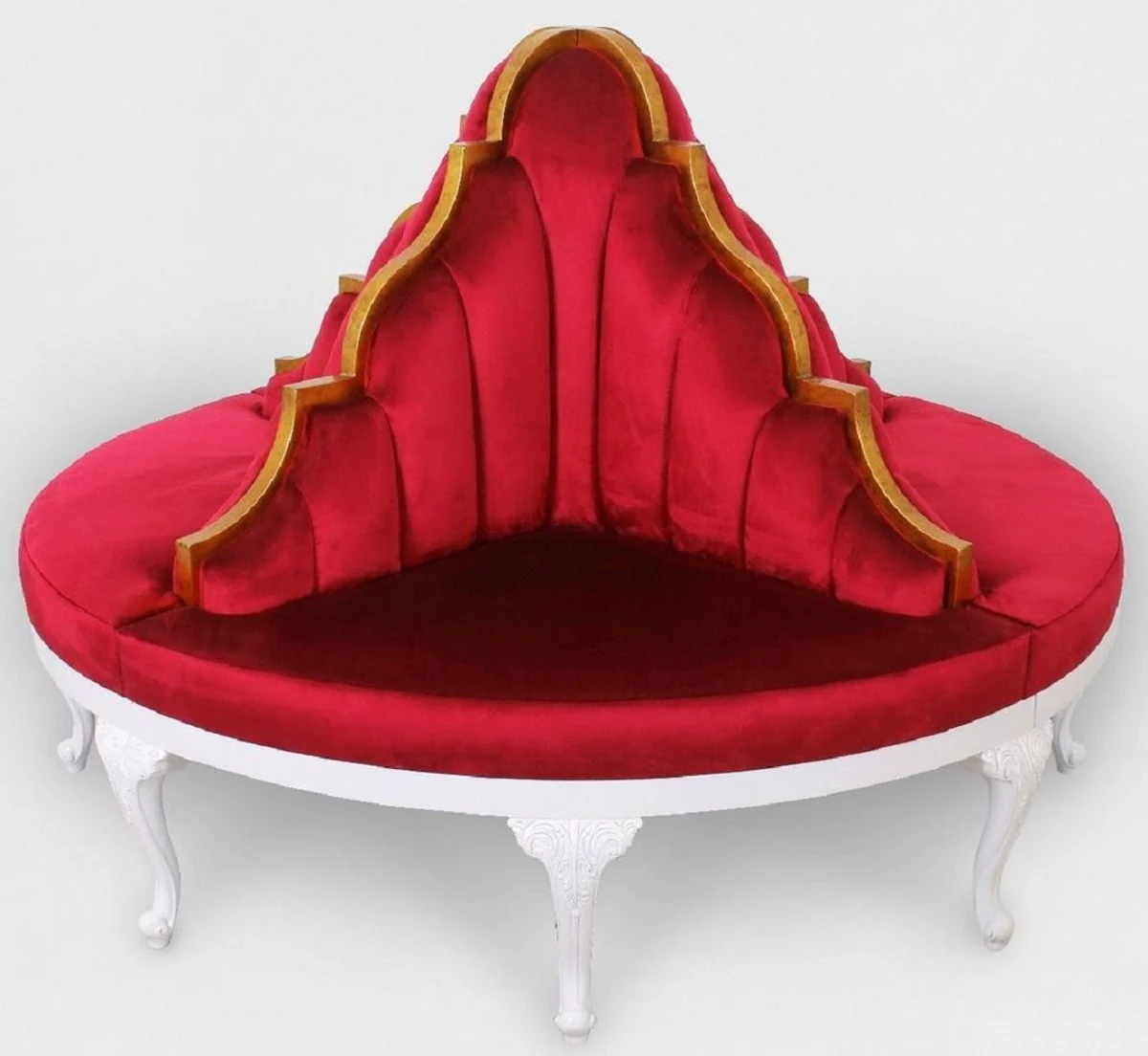 Casa Padrino sof¨¢ redondo barroco de lujo rojo / blanco / oro antiguo - Sof¨¢ redondo de terciopelo hecho a mano - Mobiliario Barroco para Hoteles y Restaurantes