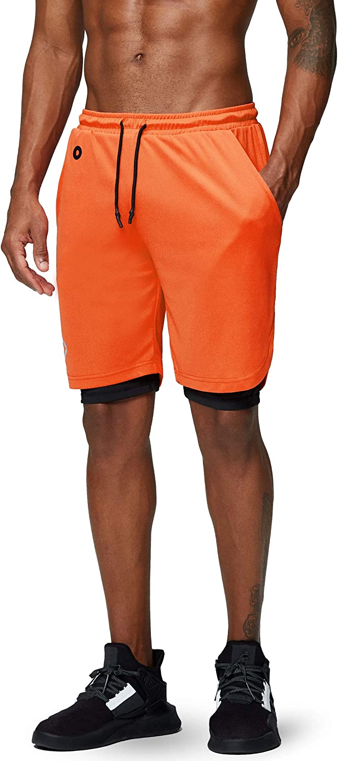 Men's 2 in 1 Running Shorts Gym Workout Quick Dry Mens Shorts with Phone Pocket