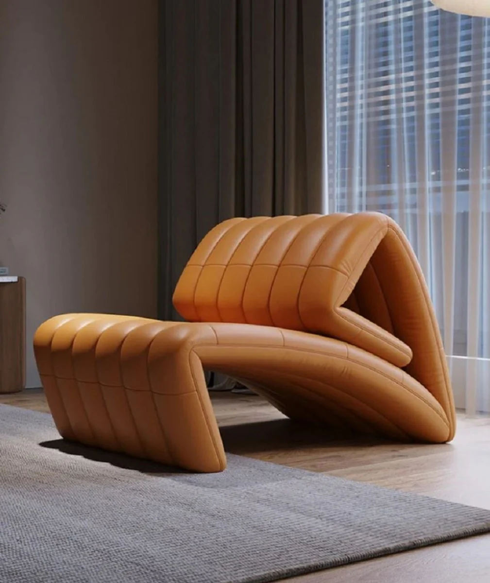 Casa Padrino Sill¨®n de Cuero de Dise?o de Lujo Marr¨®n 75 x 135 x A. 80 cm - Sill¨®n de Sal¨®n de Cuero Genuino - Muebles de Sal¨®n - Muebles de Hotel - Calidad de Lujo - Hecho en Italia