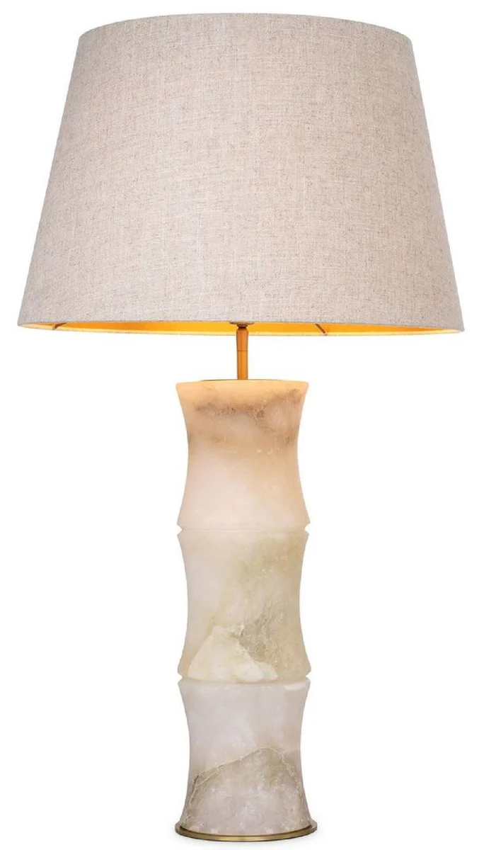 Casa Padrino lámpara de mesa de lujo alabastro / latón antiguo / beige Ø 38 x A. 88 cm - Lámpara de escritorio moderna de alabastro en óptica de bambú - Colección de Lujo