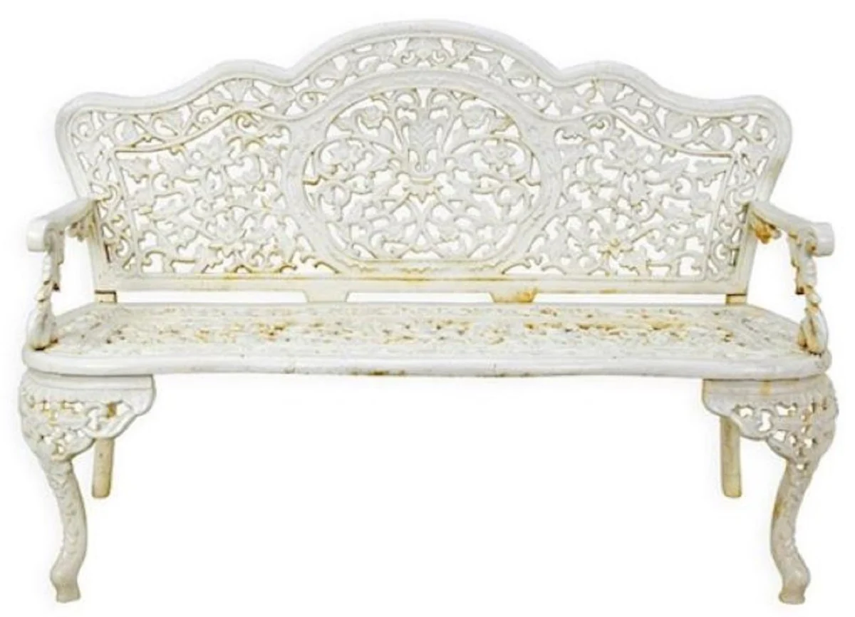Casa Padrino banco de jard¨ªn barroco crema blanco 133 x A. 86 cm - Magn¨ªfico banco de jard¨ªn de hierro fundido - Muebles de jard¨ªn de hierro fundido barrocos - Muebles de jard¨ªn estilo barroco