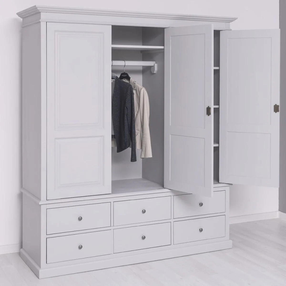 Casa Padrino armario de dormitorio de estilo campestre gris claro 174 cm - Muebles de dormitorio