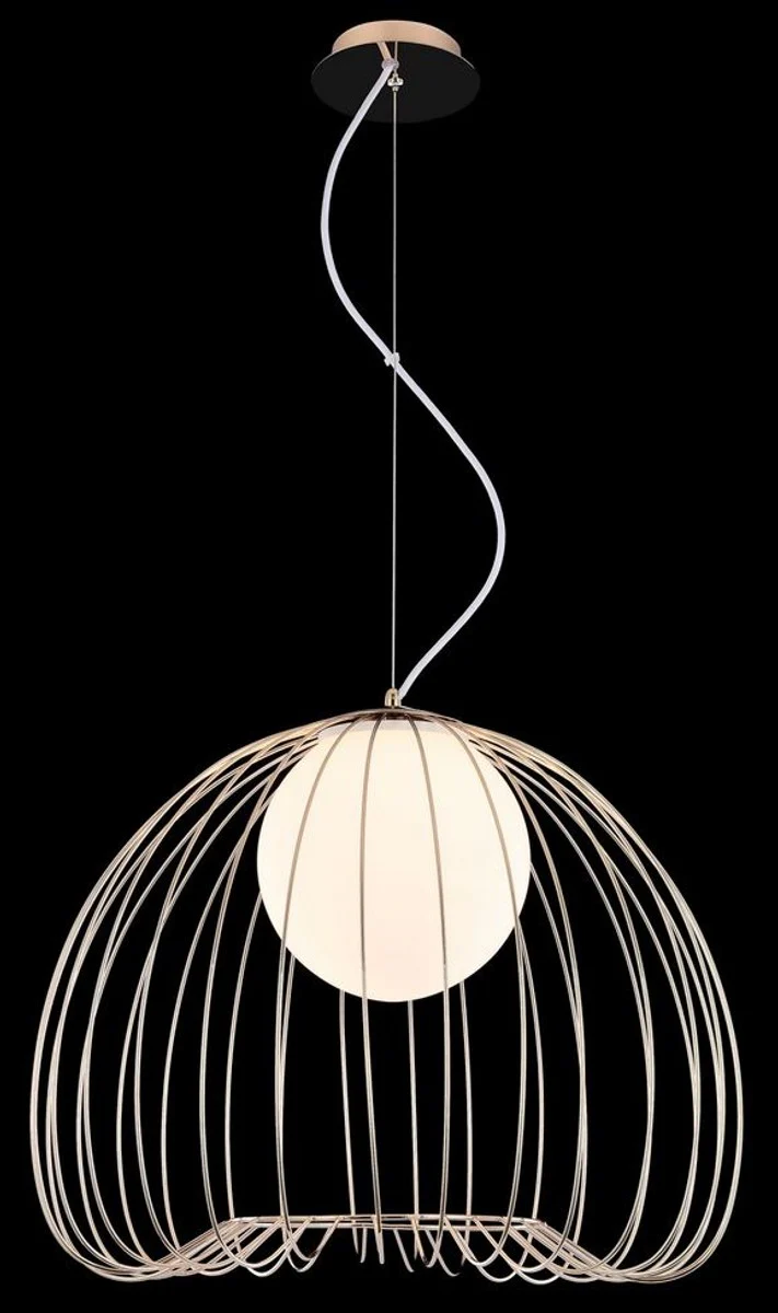 Casa Padrino lámpara de suspensión oro / blanco Ø 50 x H. 41 cm - Luminaria Hecha de Varillas de Metal Curvadas