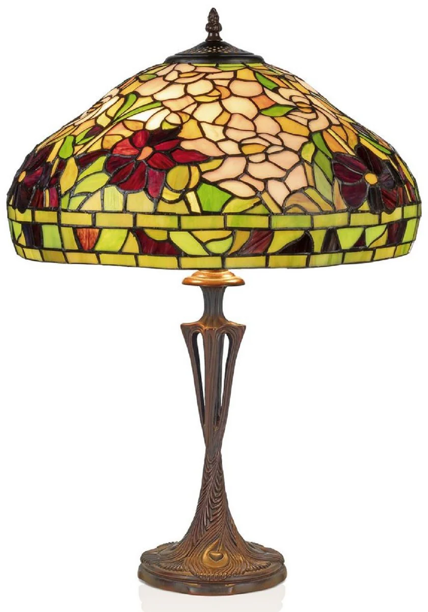 Casa Padrino lámpara de mesa Tiffany de lujo multicolor Ø 40 x A. 60 cm - Lámpara de escritorio Tiffany - Lámpara de decoración de sala de estar redonda - Luces Tiffany de lujo